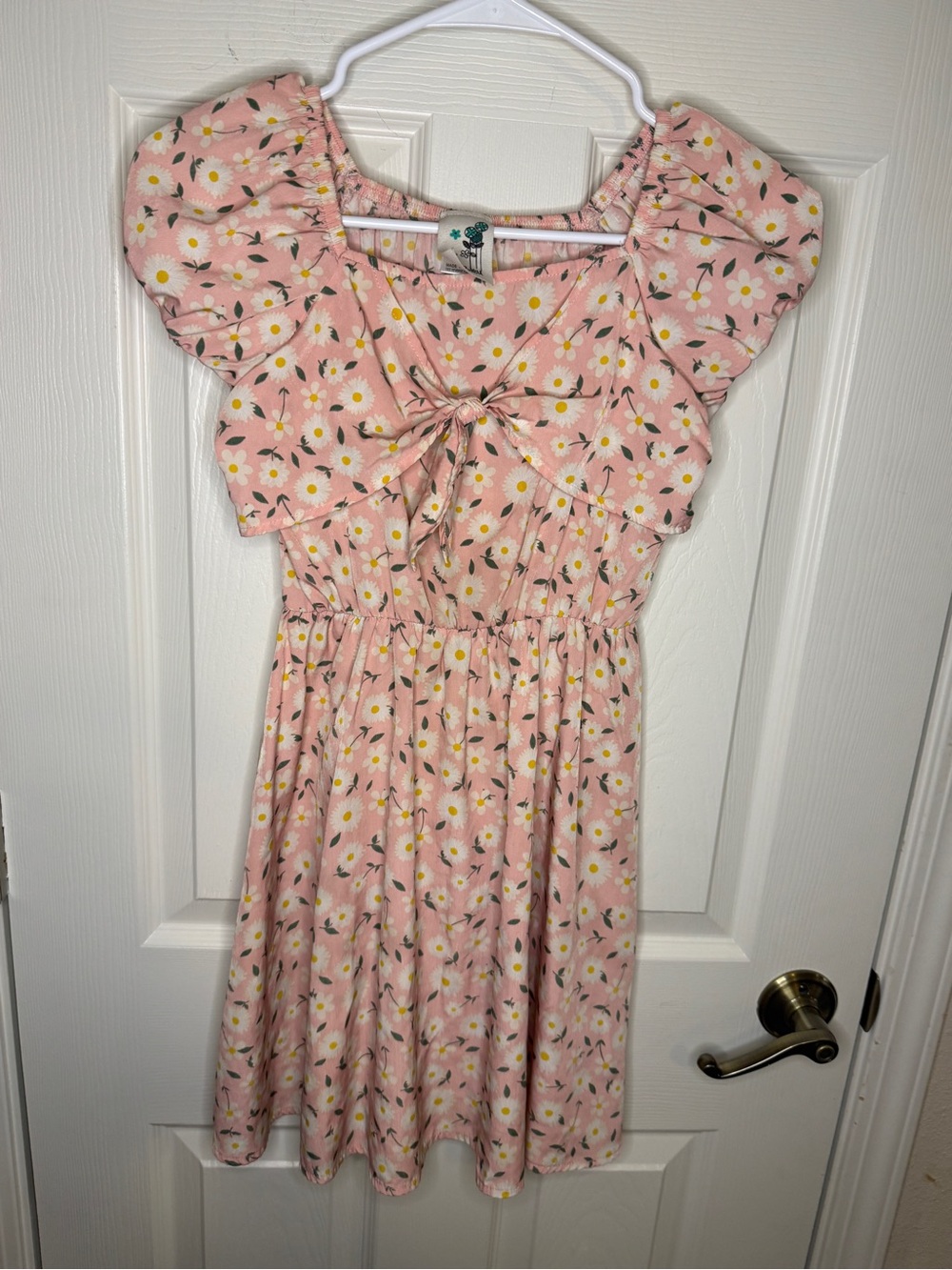 Lily Bleu Pink Daisy Floral Print Puff Sleeve Tie-Front Dress Girls Size 12